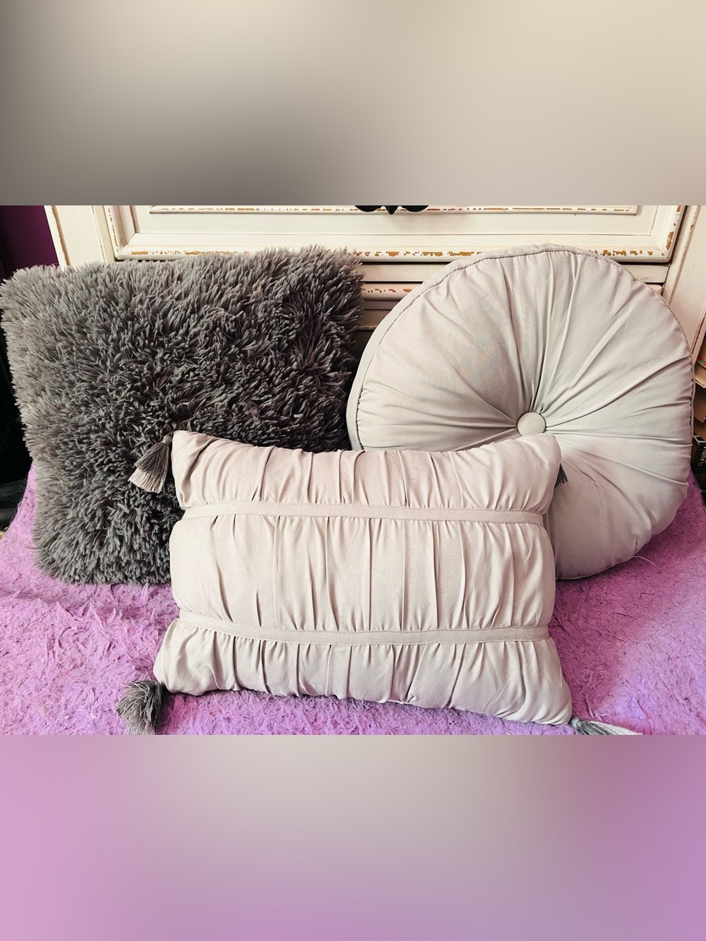 Set of Three Grey Decorative Pillows